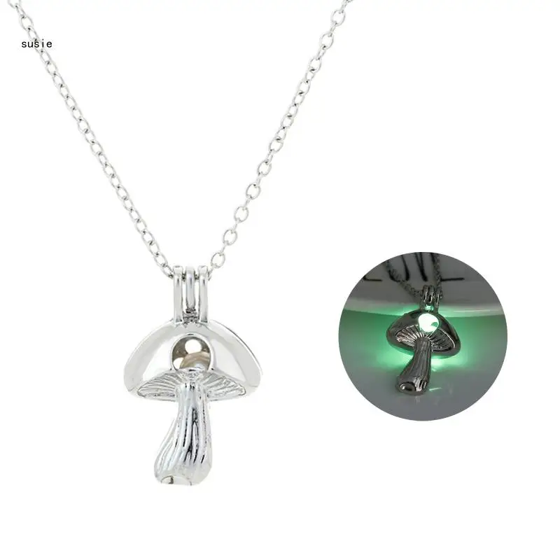 X7YA Mushroom Necklace for Women Girls Luminous Mushroom Pendant Necklace Glow in The Dark Halloween Birthday Jewelry Gift