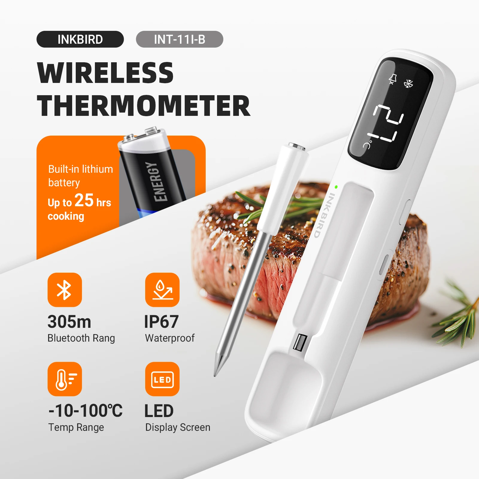 INKBIRD Bluetooth 5.4 BBQ Meat Thermometer, 1000ft Range, 1s Response, IP67 Waterproof, 26 Presets, for BBQ/Grill/Smoker