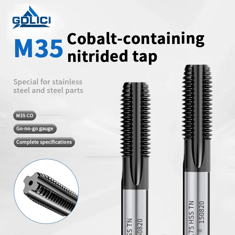 M35 Black Cobalt-Containing Nitrided Machine Tap, Straight Flute Tap, Special Drill for Stainless Steel, 4mm, 5mm, 6mm, 8mm, 10m