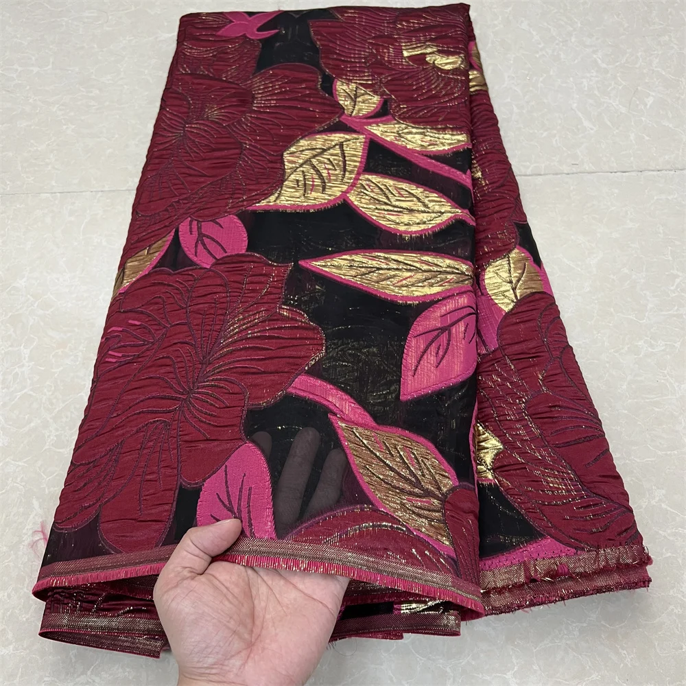 

Африканская жаккардовая парча, 5 ярдов, кружевная ткань, вышивка, 2025, вечерние платья, тюль, карбон, нигерийская ткань для шитья по метрам
