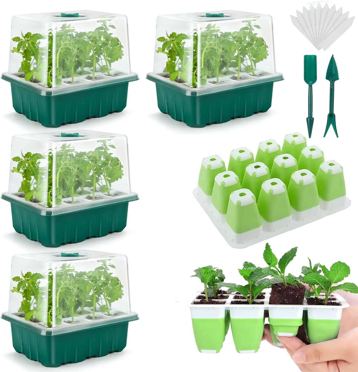 

48-Cell Seed Starter Tray with Humidity Dome, Reusable Silicone Seedling Kit, BPA-Free, Dishwasher Safe