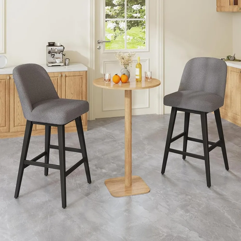 

Counter Height Bar Stools Set of 2, 360° Swivel Barstools with Solid Wood Legs, 36" Upholstered Sherpa Counter Stools with Back