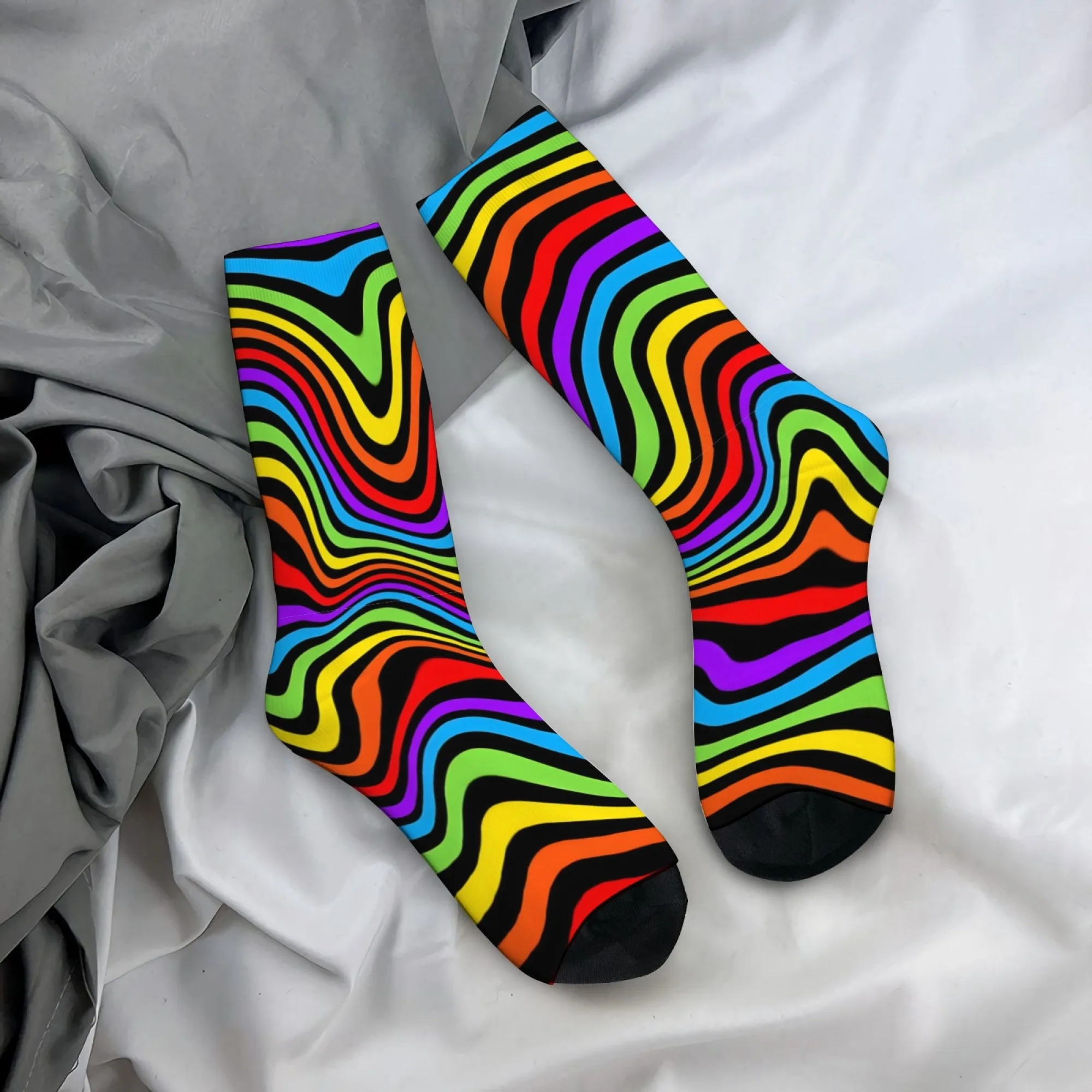 

Twisted Rainbow Op Art Socks Novelty Funny Happy Men's Socks Harajuku Style Comfortable Breathable Outdoor Casual Fashion Socks