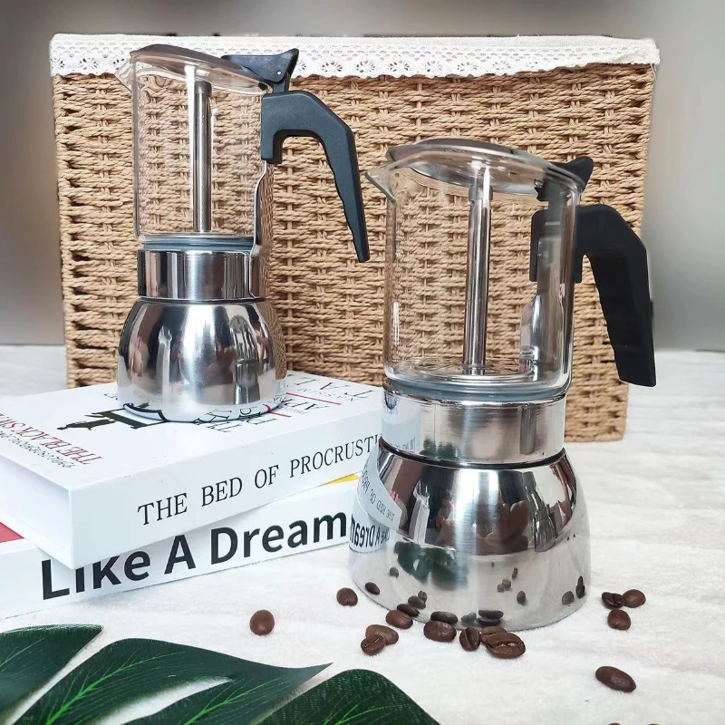 Coffee Pots Italian Moka Pot Stainless Coffee Maker Machine Machines Makers Induction Glass Coffeeware Kitchen Dining Bar Home