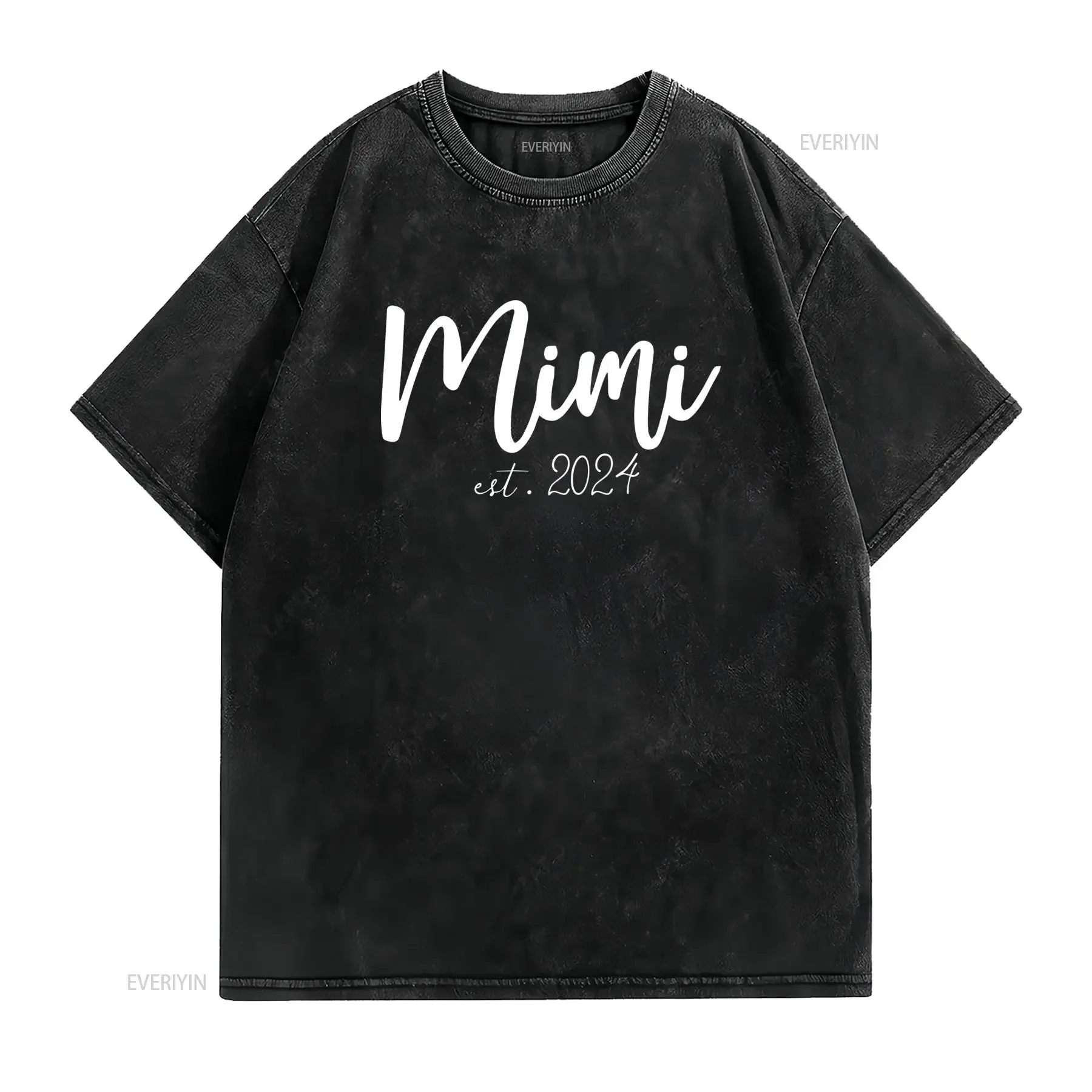 Minimalist Cursive Mimi Est 2024 Print Casual T Shirt vintage Washed streetwear Top For Everyday Wear designer clothes Stylish