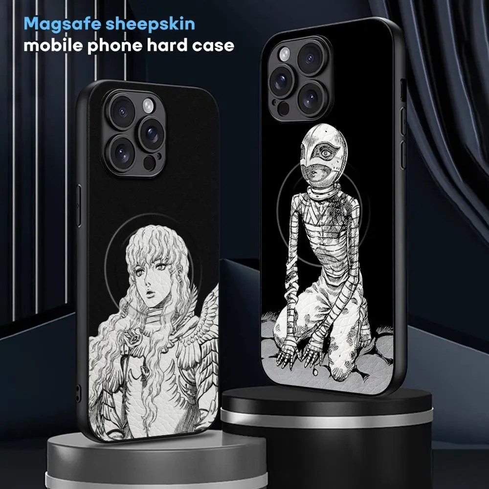 Griffith hot blood anime pattern ins Phone Case For iPhone 16 15 14 13 12 11 Plus Pro Max  High-end Luxury Magsafe Sheepskin view 2