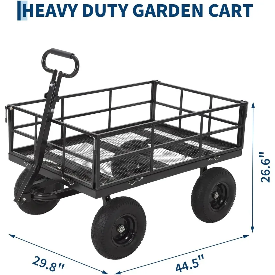 Heavy-Duty Steel Garden Cart Wagon for outdoor utility use, steel construction, black finish, 1200 lb load capacity, 1013 in ti