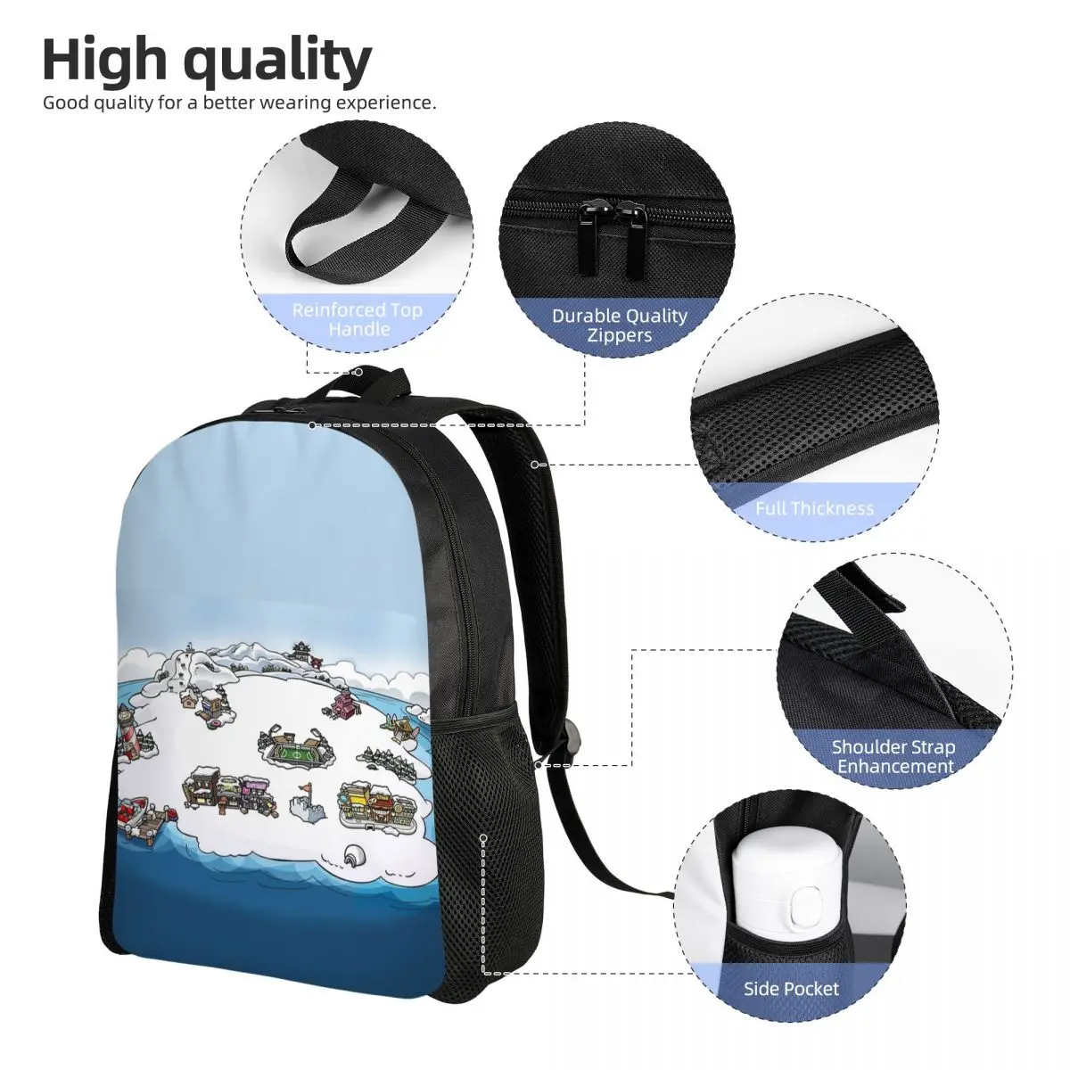 Club Penguin M Mochila para estudiantes Mochila escolar Mochila de viaje para senderismo para hombres y mujeres Mochila de moda Bolsos de hombro