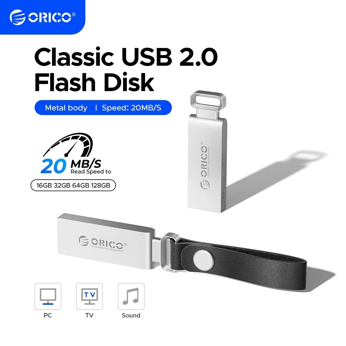 

ORICO USB2.0 Mini Full Metal USB Flash Drive High Speed Portable Pendrive for Car Computer Office with Lanyard 16GB 32GB 64GB