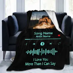 Custom Blanket with Photo Personalized Music Blankets Customized Picture Text for Family Lover Christmas Birthday Wedding Gifts