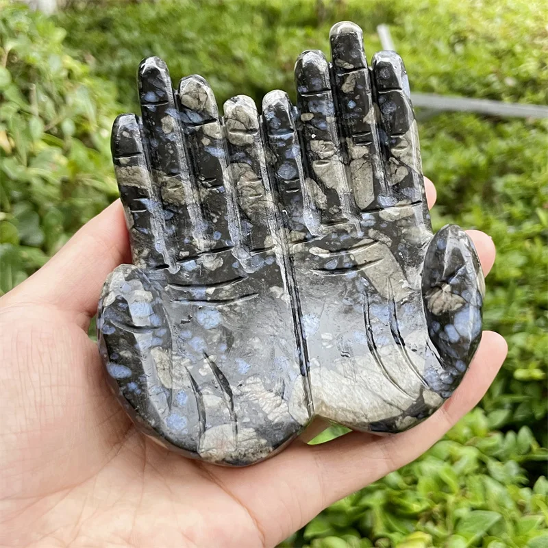 

Natural Llanite Hands Statue Crystal Carved Hands Pink Gemstone Sculpture Decoration Gift 1Pcs