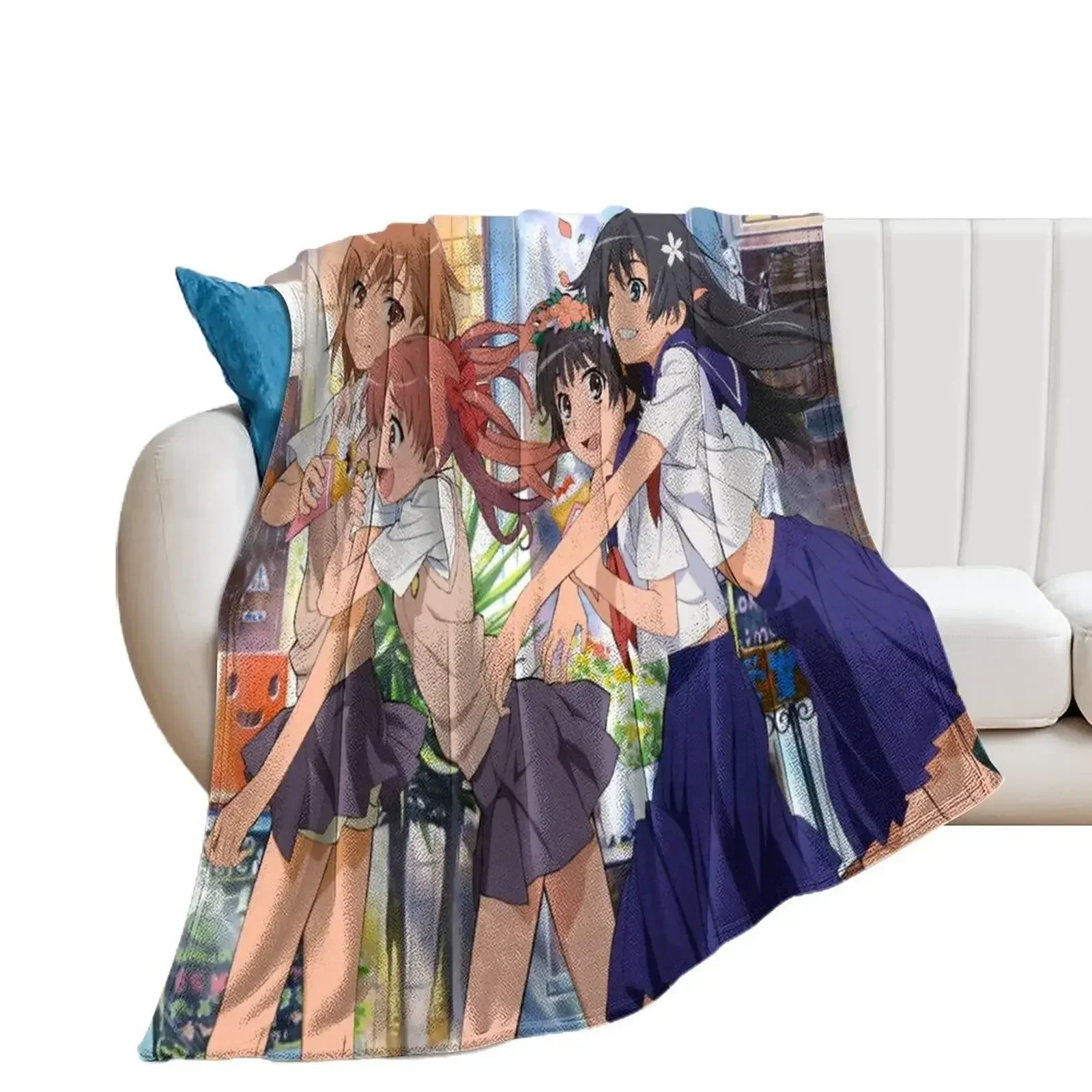 Toaru Kagaku - Misaka Mikoto, Shirai Kuroko, Saten Ruiko, Uiharu Kazari Throw Blanket Bed linens Sofa Throw Blankets