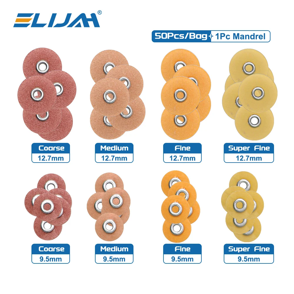 

ELIJAH Dental Finishing Polishing Discs Polisher For Composites Ceramics Glass Lonomer Restorations 50Pcs Discs With Mandrel