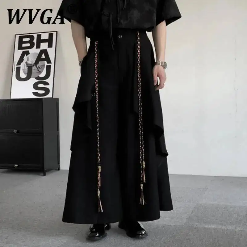 

WVGA весна осень новые мужские Tide China-Chic High Street Niche Chic повседневный дизайн с кисточками модные широкие юбки брюки Ins W7278