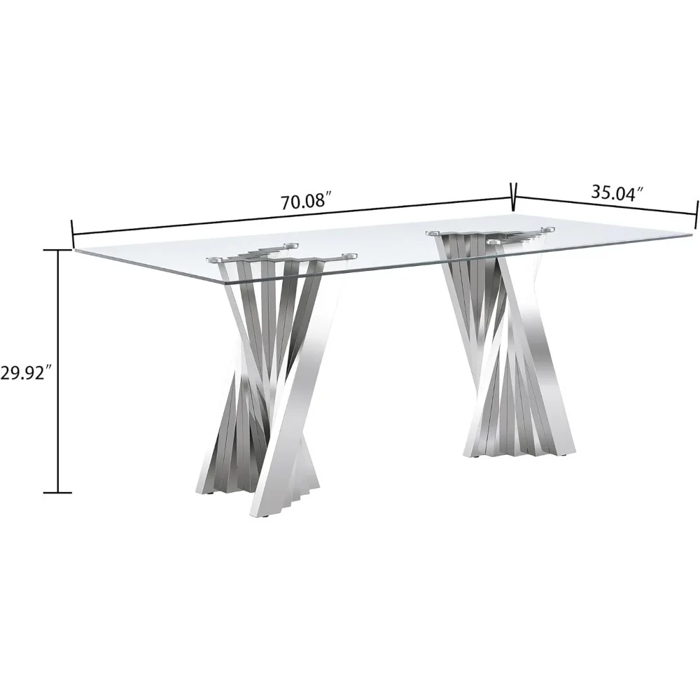 70-дюймовый стеклянный обеденный стол, кухонный стол со стеклянной столешницей, средневековый прямоугольный обеденный стол с серебряным зеркалом, основанием из нержавеющей стали