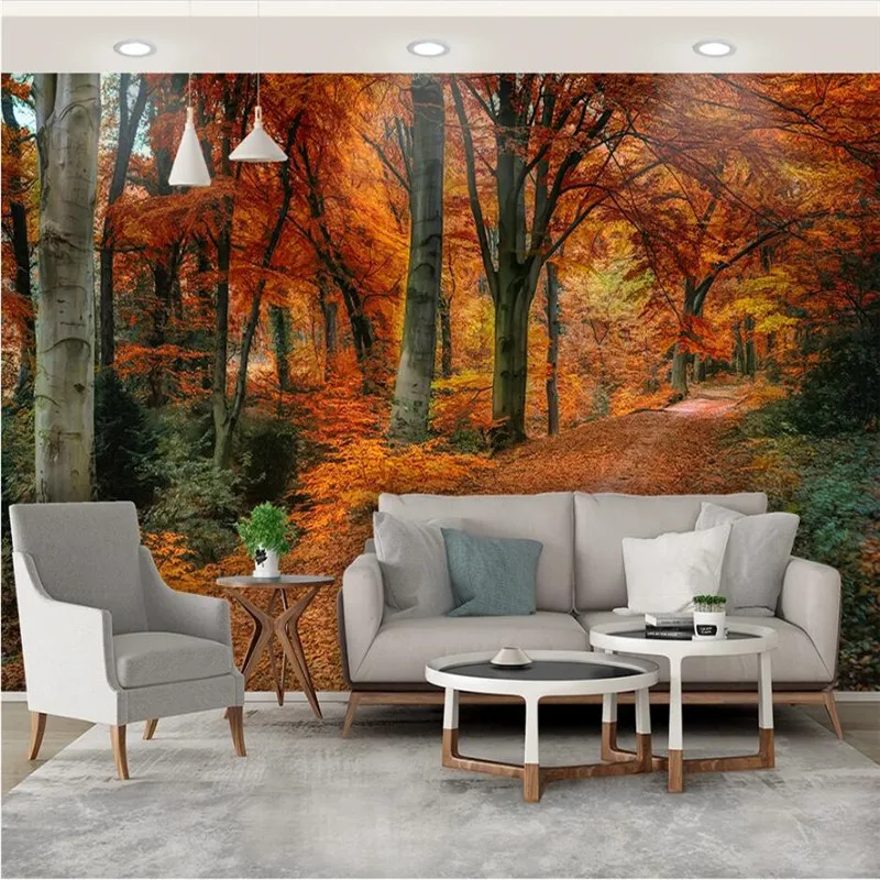 

Custom 3D Photo Wallpaper Nature Red Maple Forest Trail Late Autumn Leaves Background Wall Murals 3D Wall Papers Home Decor