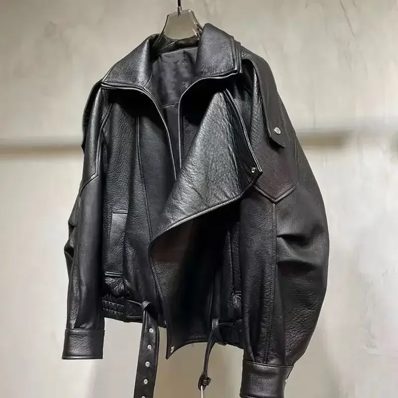 

Korean Fashion Black Leather Jacket Women Clothing Autumn/Winter New Loose Casual Coat PU Leather Motorcycle Jacket Women Tops