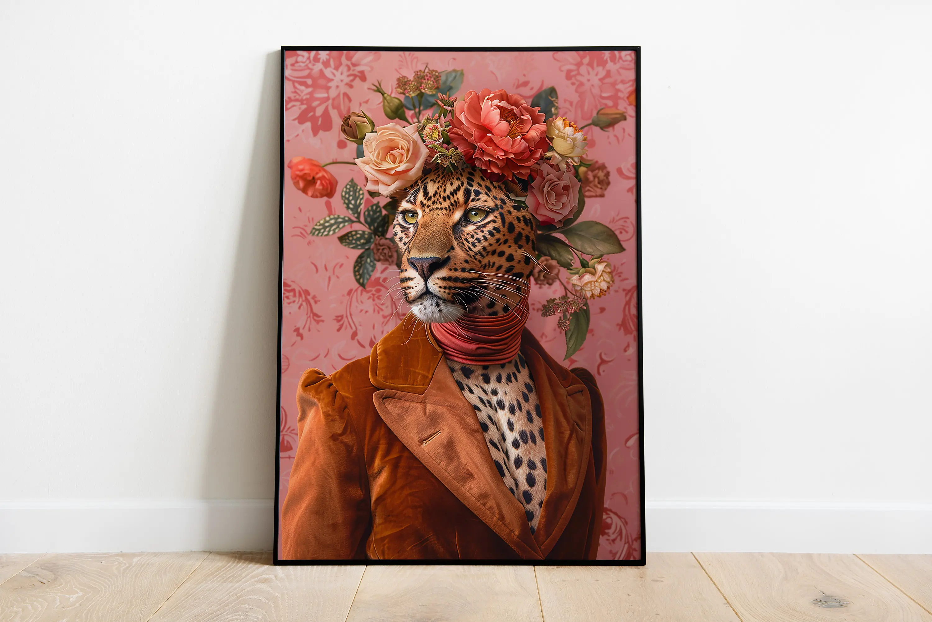Suit Animals Giraffe Flamingo Leopard Rabbit Peacock Portrait Poster Print Wall Art Pictures Canvas Painting Room Home Decor