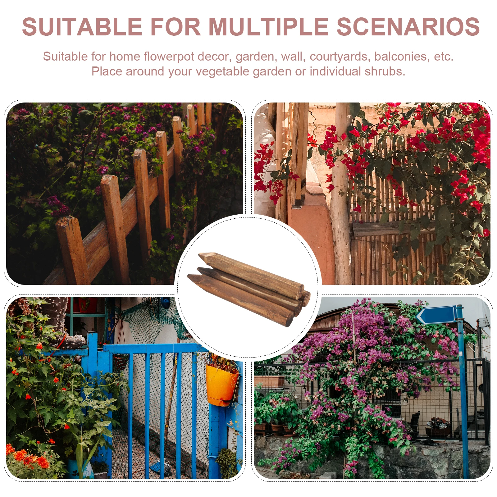 

4pcs Wooden Fence Sticks 30cm Round Carbonized Wood Garden Edging Decorative Patio Fence Yard Landscaping Accessories Outdoor