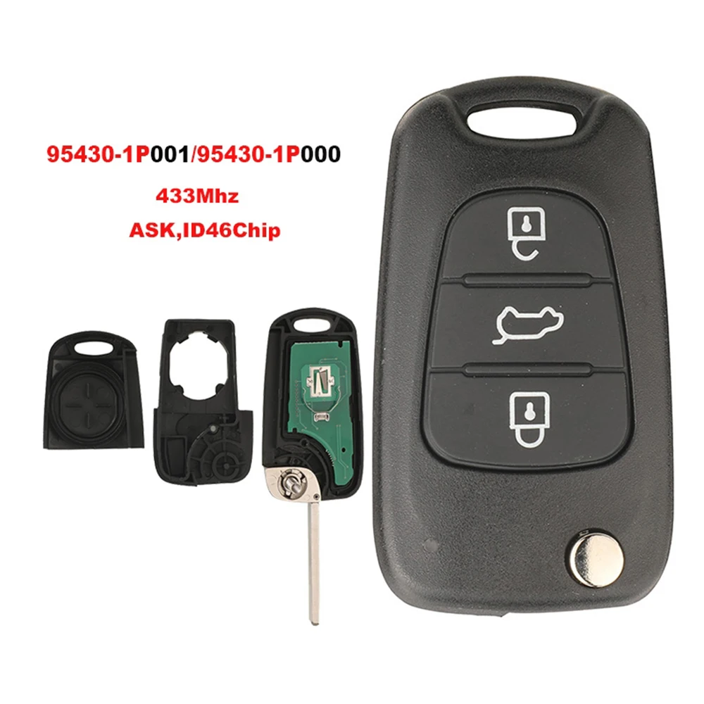 

jingyuqin New Remote Car Key Shell Control For Kia Venga 2009-2014 95430-1P001 95430-1P000 433Mhz ASK ID46 Chip With