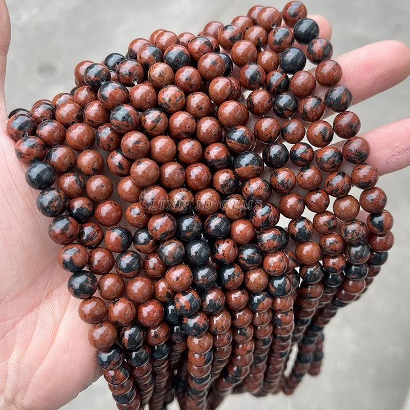 Natural Stone Golden Swan Jasper Bead Mahogany Obsidian 4 6 8 10mm Pick Size for Jewelry Making DIY Bracelet Necklace Accessory