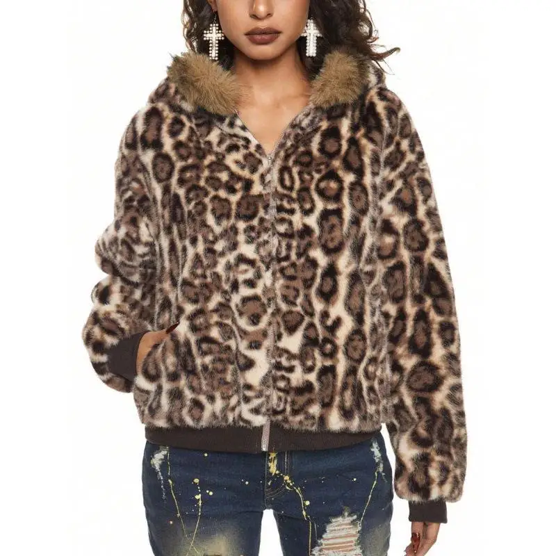 Leopard Print Thickened Outerwear Women's Urban Style Cotton Jacket Ultra Thin Fly Sleeve Children's Winter Coat Cross-Border