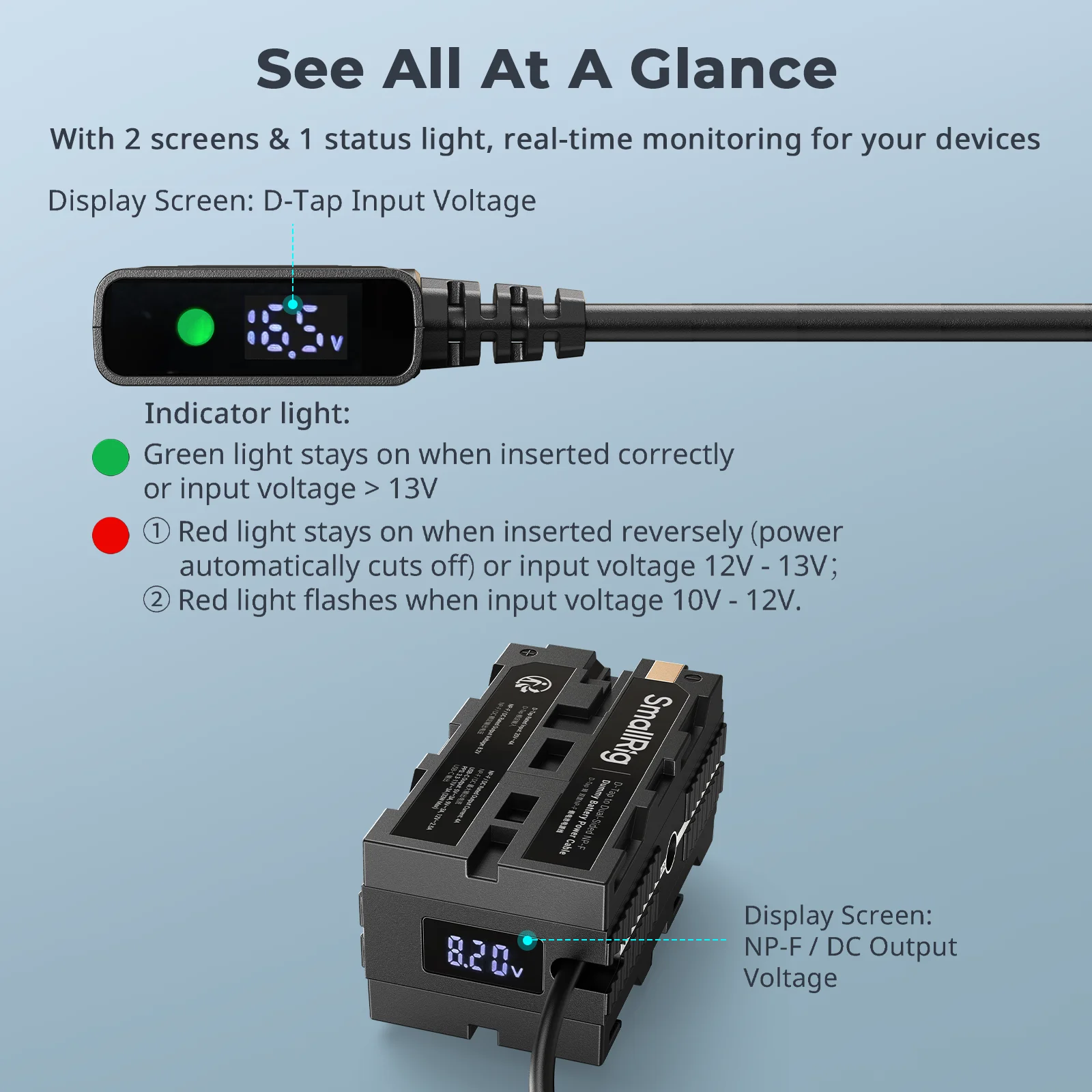 SmallRig D-Tap إلى كابل طاقة البطارية الدمية NP-F ثنائي الجوانب مع أربعة مخرجات طاقة كابل طاقة بطارية متعدد الوظائف 4884