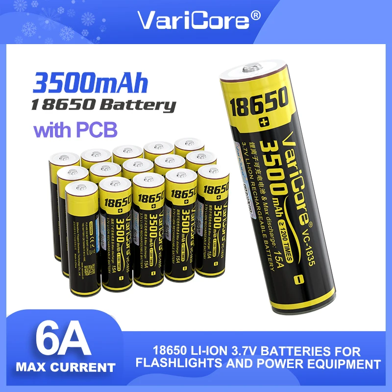 1-10PCS VariCore VC-1835 18650 3.7V Li-ion 3500mAh Lithium Battery Suitable For Flashlight with PCB Protection