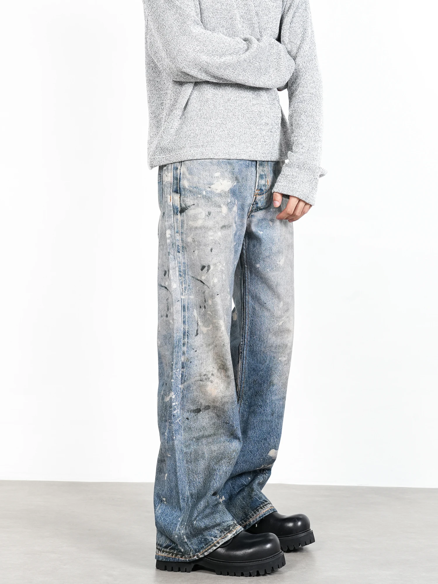 

Ретро-джинсы с американским цифровым принтом и эффектом брызг, свободные прямые брюки с микро-клешем для подростков, повседневная одежда