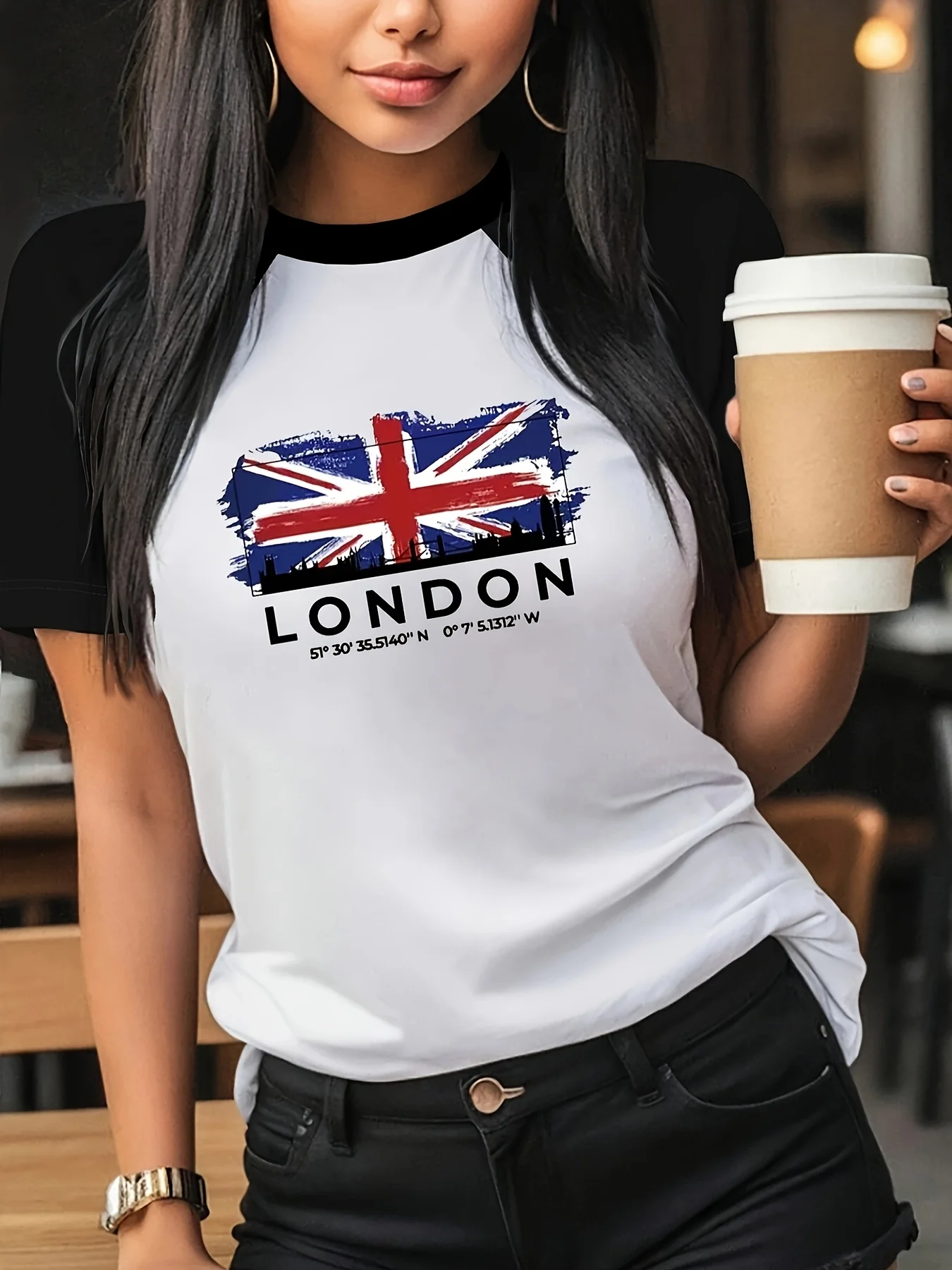 LONDON T-Shirt mit Grafikdruck, kurzärmelig, Rundhalsausschnitt, lässige T-Shirts, Tops für alle Jahreszeiten, Y2k-T-Shirt für Damen, Kleidung, Outfit für Damen