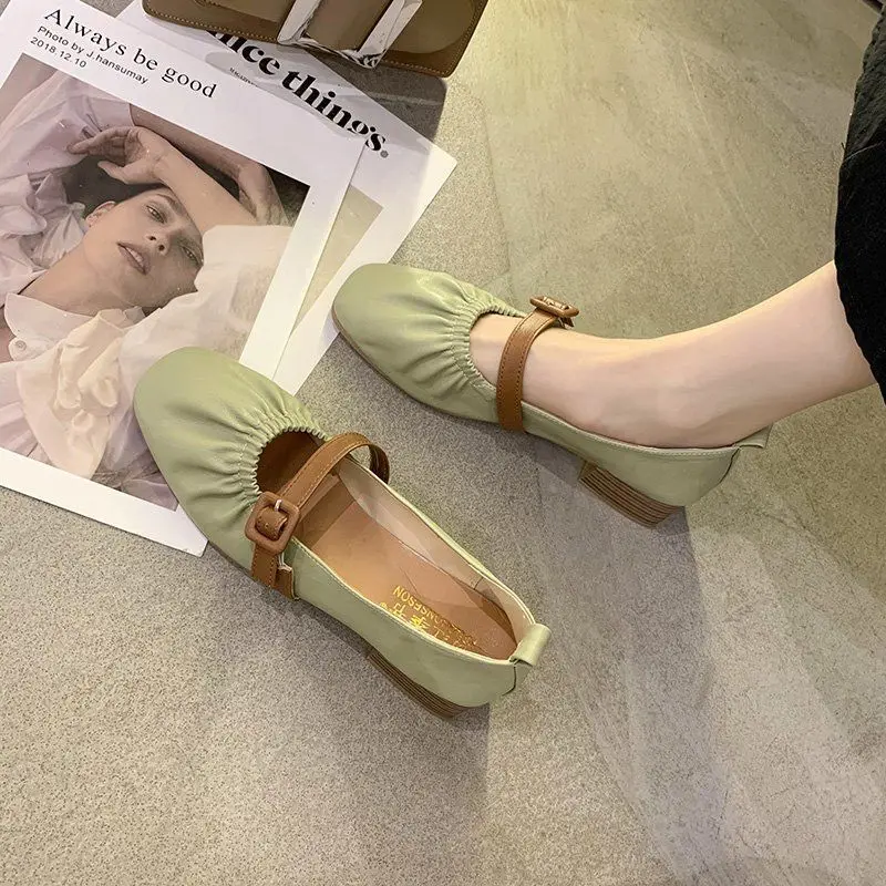 Buty dla kobiet 2024 Zielone biurowe damskie letnie obuwie gotyckie Mary Jane kwadratowe obcasy ze średnim palcem mokasyny Trend E 39 A L