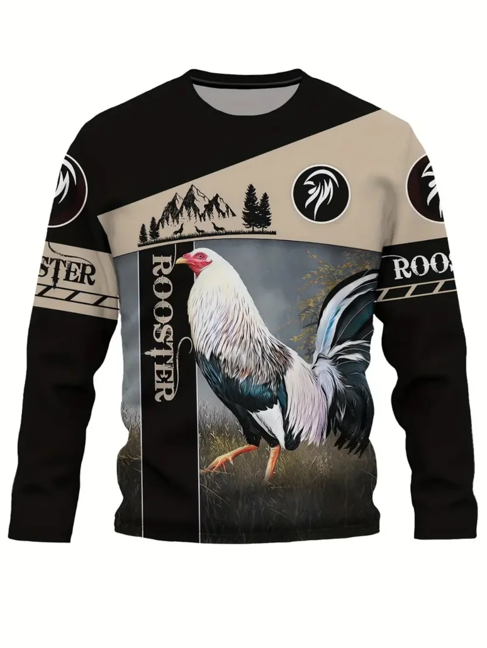 Rooster Graphic Men's T-Shirt Y2k Long Sleeve Mens Tops Oversize Crew Neck Unisex Tee Shirt Autumn Personality Men's Clothing