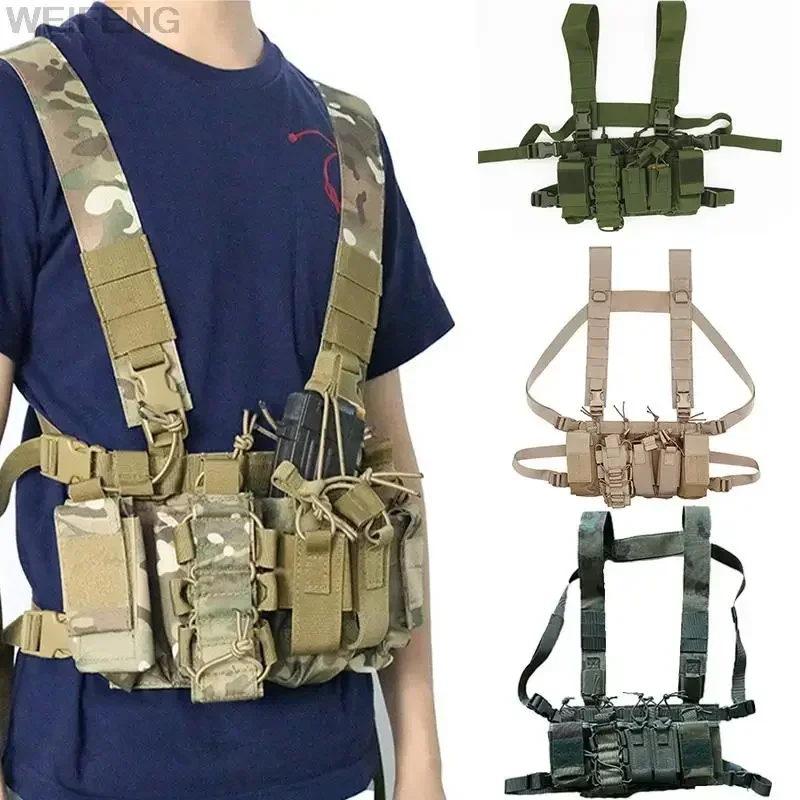 

Tactical Chest Rig Bag Front Gun Magazine pouch Radio Harness Bag Hunting Combat Vest Adjustable Two Way Walkie Talkie Pouch