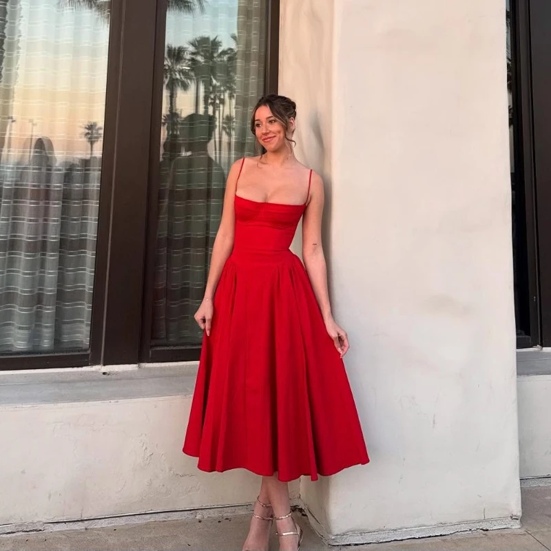 

Mingmingxi Women Sleeveless Summer Dress 2025 New Arrivals Elegant Party Dresses Midi Spaghetti Strap Red Birthday Dress