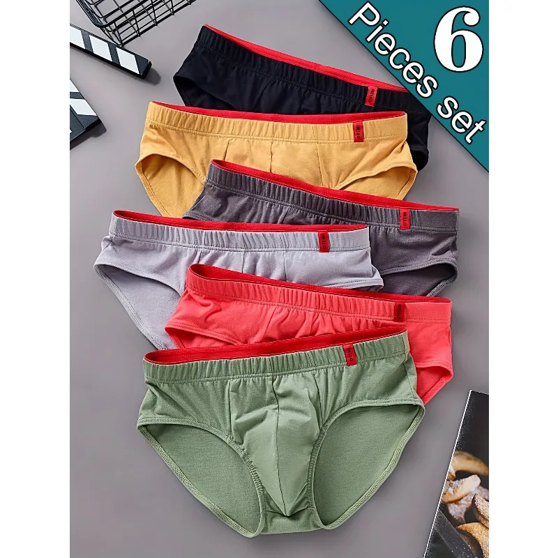 6pcs/set Men's Sexy Color-matching Soft Triangular Underwear High Elasticity Triangular Underwear Men's U-shaped Underwear