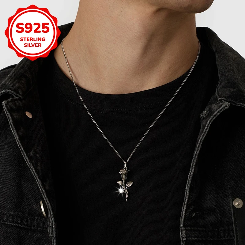 

925 sterling silver thorn rose necklace sweater chain, trendy men's necklace, suitable for Valentine's Day and birthday gifts