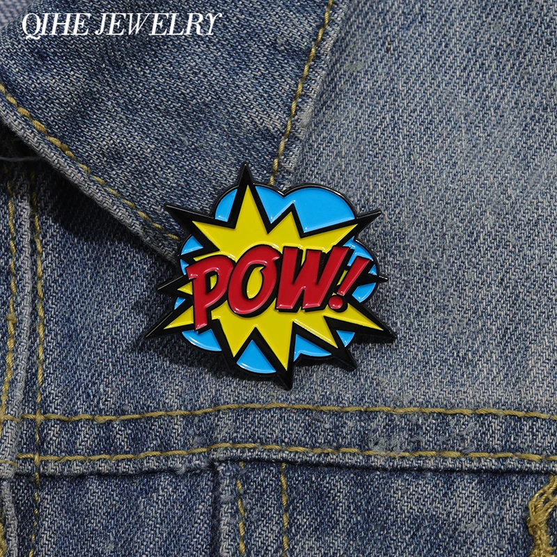 Cartoon Comic POW Explosion Enamel Pins Custom Painting Art Brooches Backpack Lapel Badges Funny Jewelry Gift for Kids Friends