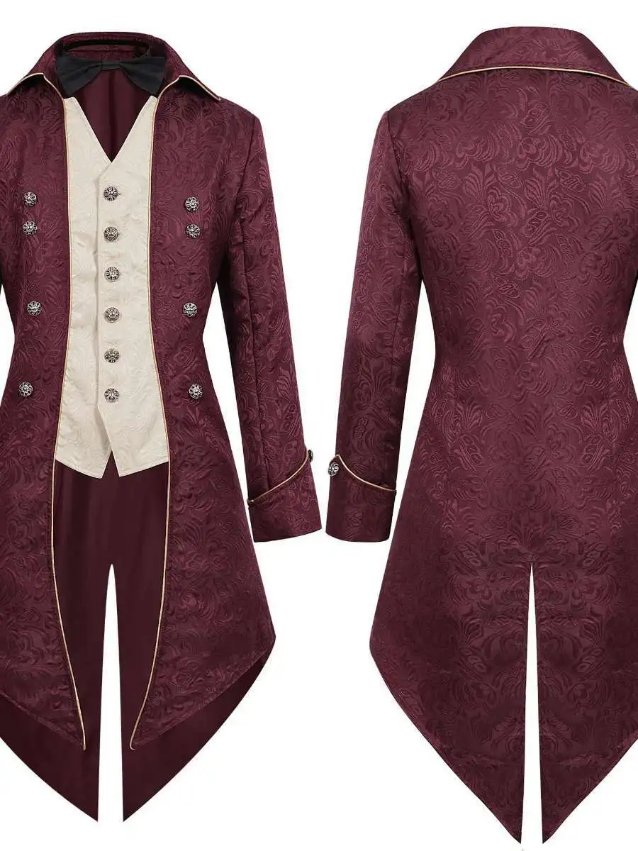 Loween – manteau de queue Punk mi-long pour hommes, Costume Par, Design rétro médiéval, tissu en Polyester, vêtements ethniques Faionable