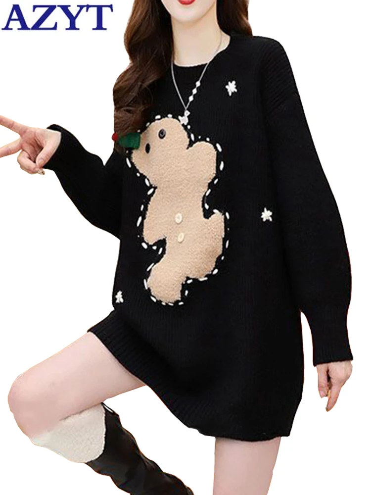 

AZYT 2023 Spring O Neck Loose Women Sweater Pullovers Cartoon Sweater Acrylic Female Knit Jumper Casual Sweater Tops