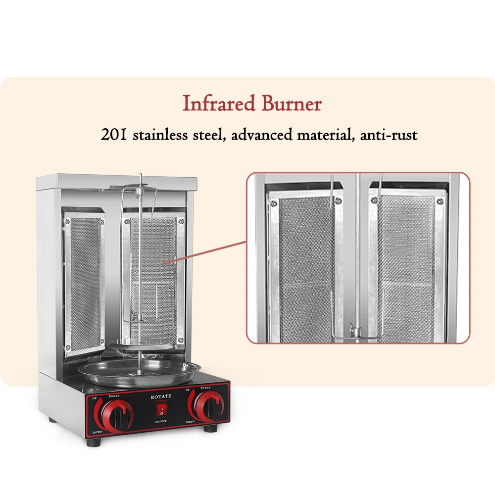 GLP Shawarma Grill Doner Kebab Machine Tacos Rotisserie 220-240V Acero inoxidable Vertical barbacoa Shawarma horno asador de pollo