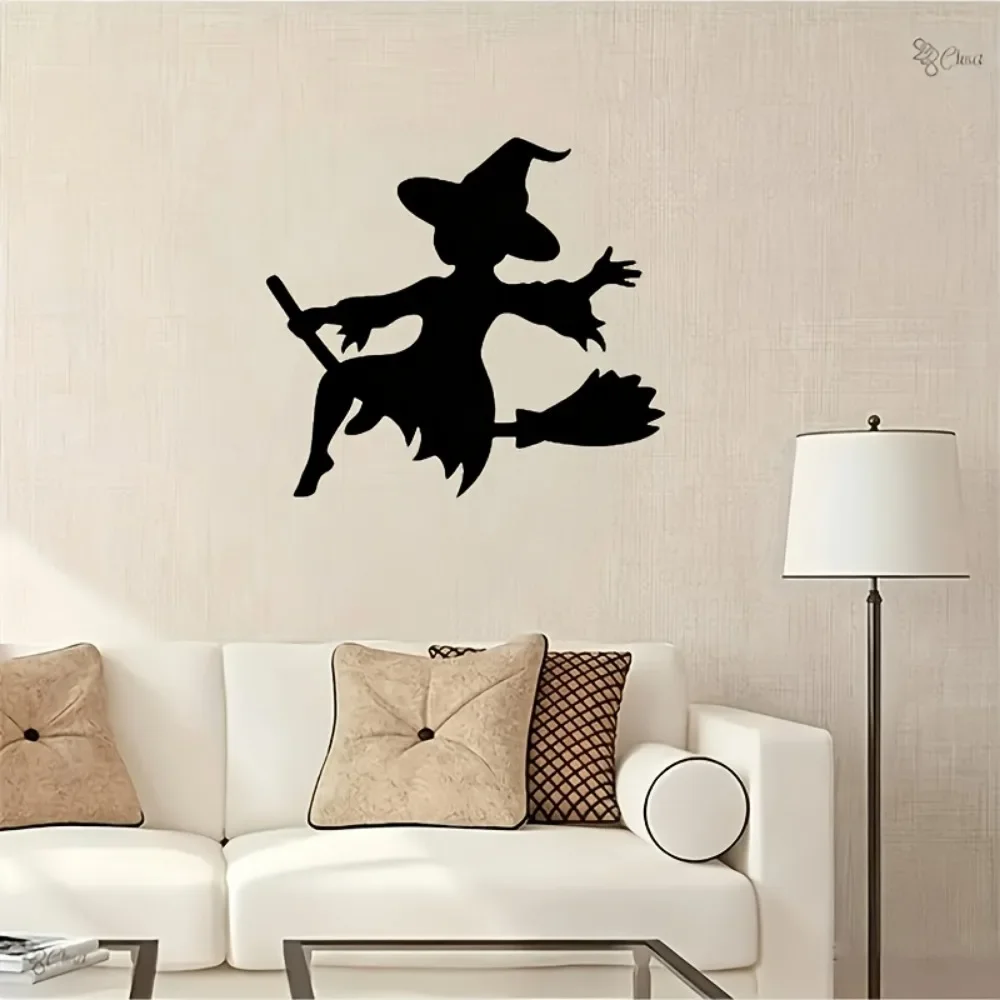 1pc CIFBUY Iron Art Wall Decor Spooky Witch Silhouette with Broomstick, Frameless Hanging Ornament, Powder-Coated Rustproof