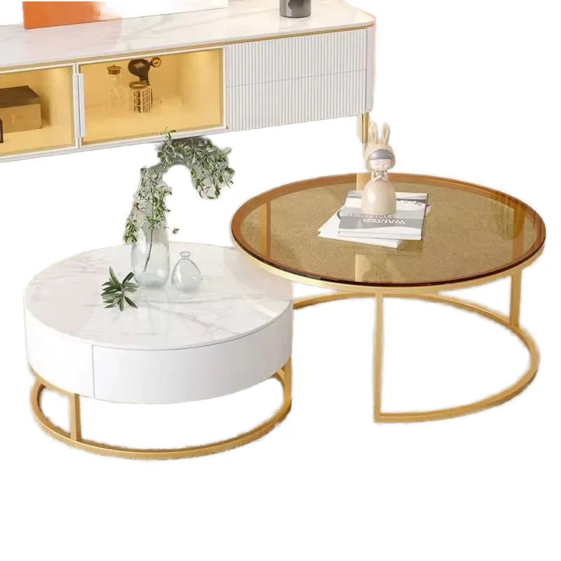 

HOT Stone Slab Coffee Table Living Room Minimalist Modern Small Size Light Luxury New Faux Stone Round Glass Coffee Table