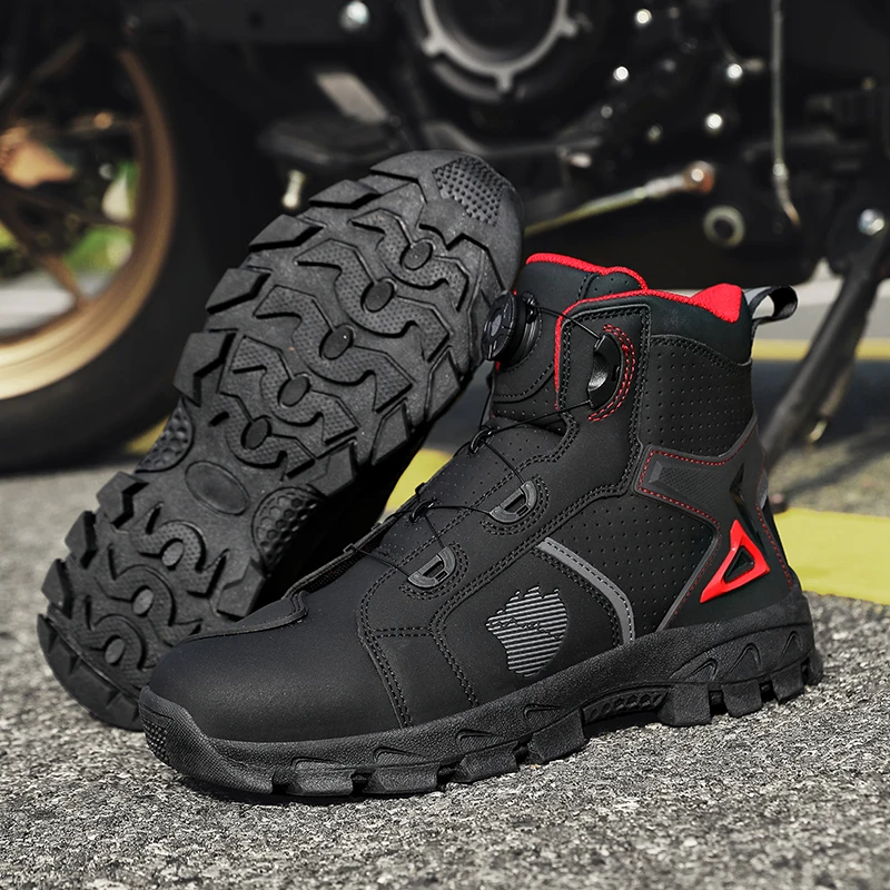 Men High Top Riding Boots Fashion Rotating Buckle Breathable Men Ankle Boots Thick Sole Outdoor Motorcycle Footwear Size 38-46