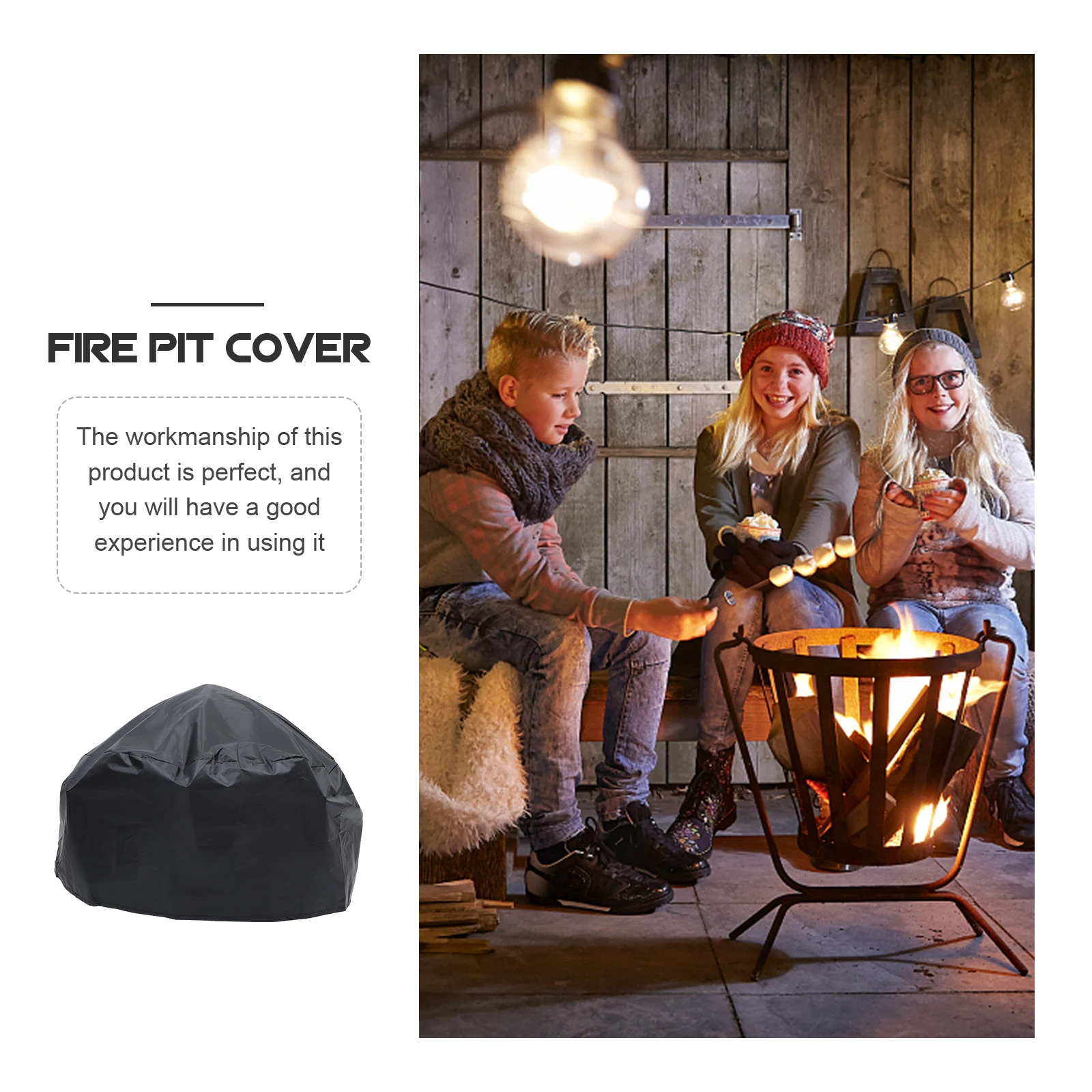 

Fire Pit Cover Round Outdoor Stove BBQ Oven Protector Waterproof Rainproof Dust-Proof Sun-Proof Snow-Proof with Fastening Straps