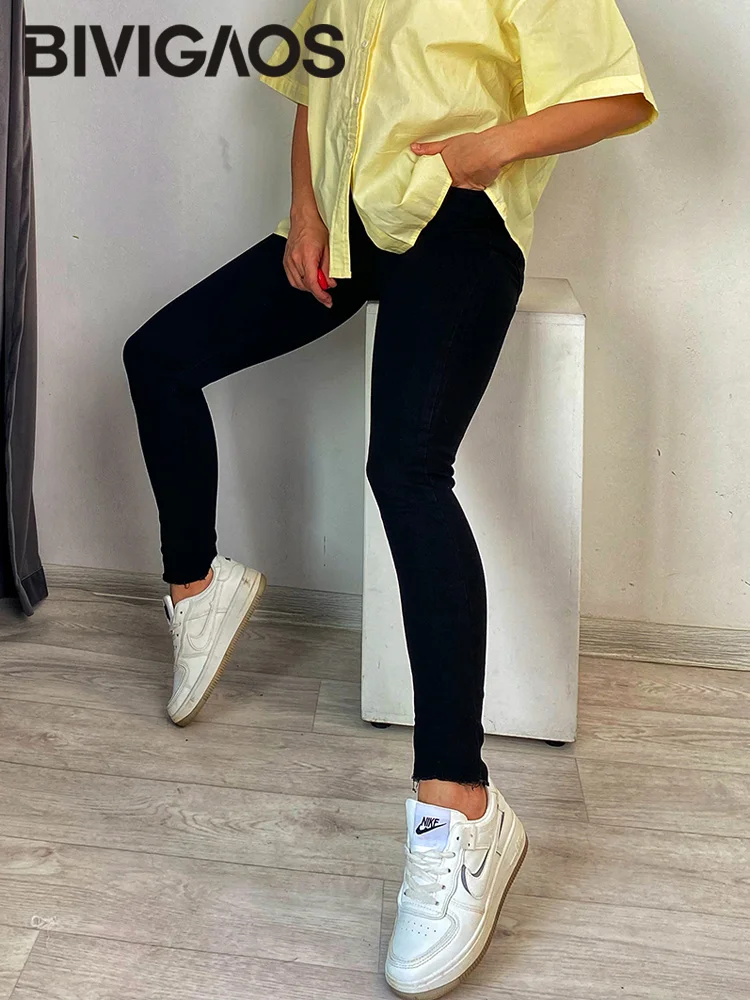 BIVIGAOS New Double Button Skinny Jeans donna primavera autunno moda Casual alla caviglia Jeggings Stretch Slim Jeans pantaloni a matita