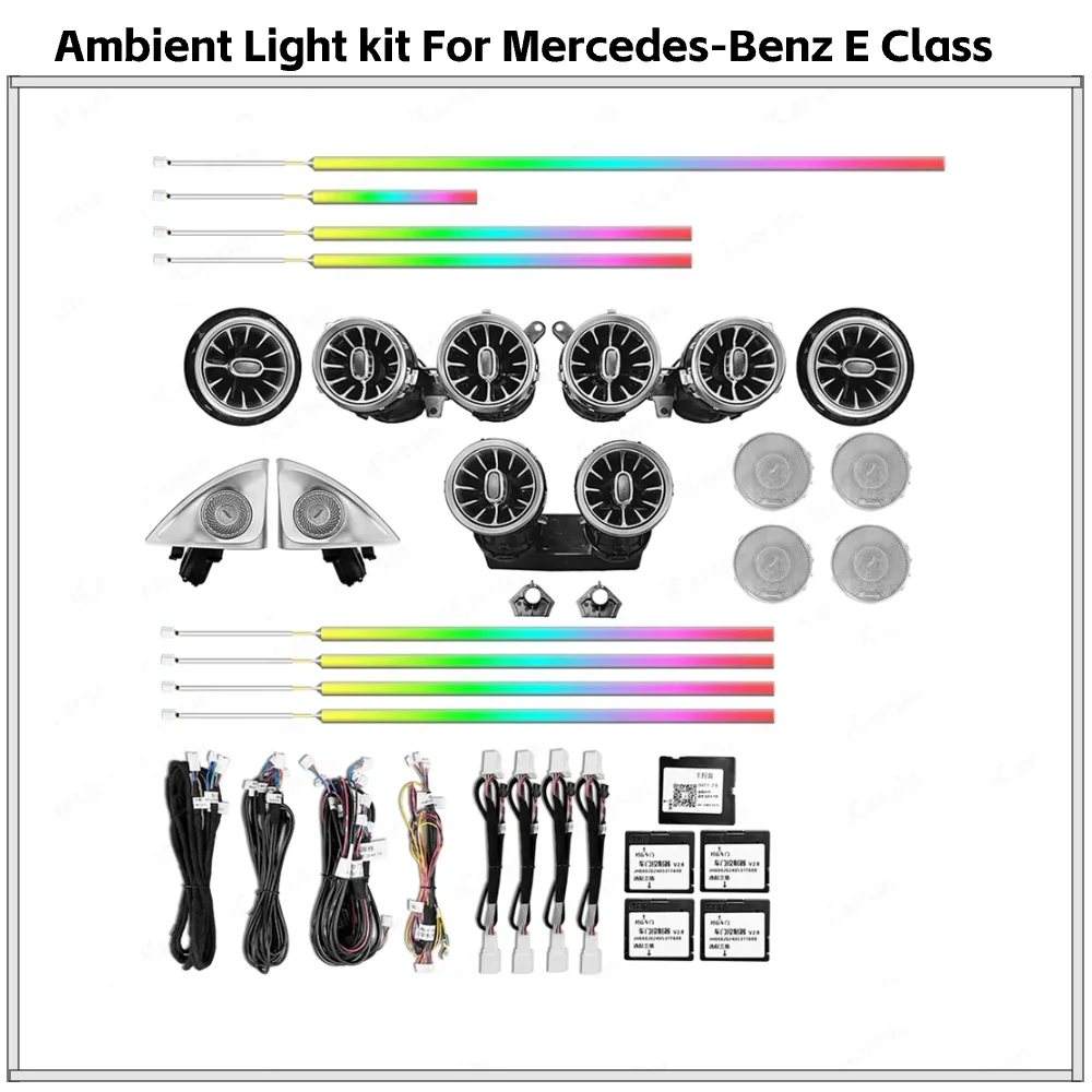 

64-цветное управление MMI, окружающее освещение для Mercedes E Class W213 2016-2023, комплект обновления динамической внутренней атмосферной лампы