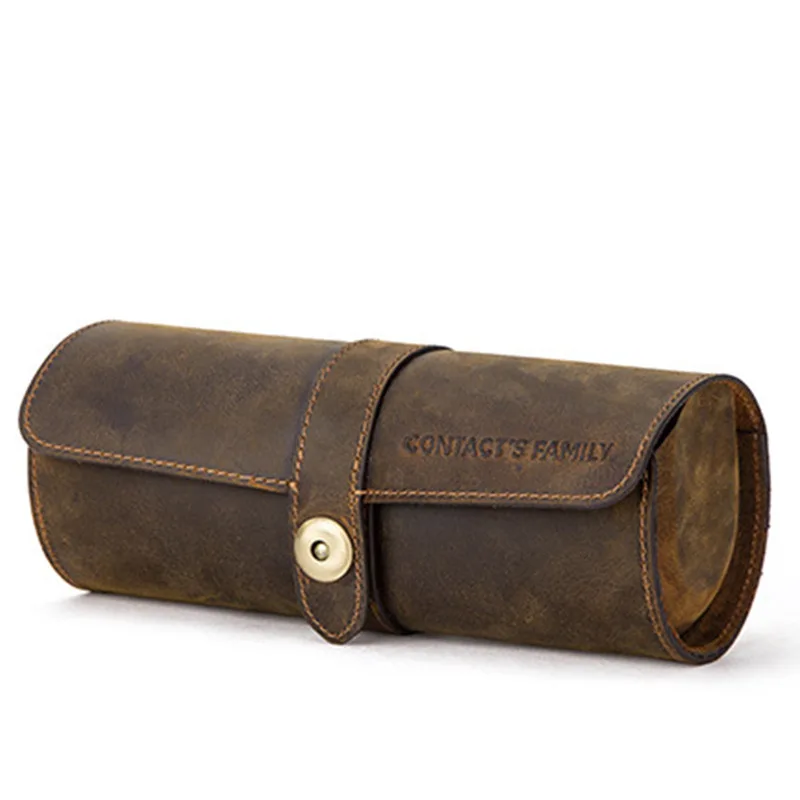 Luxury Handmade Watch Roll Box Organizer 3 Slots Wa tch Travel Leather Case Holder for Men and Women with Buckle Watch Boxes