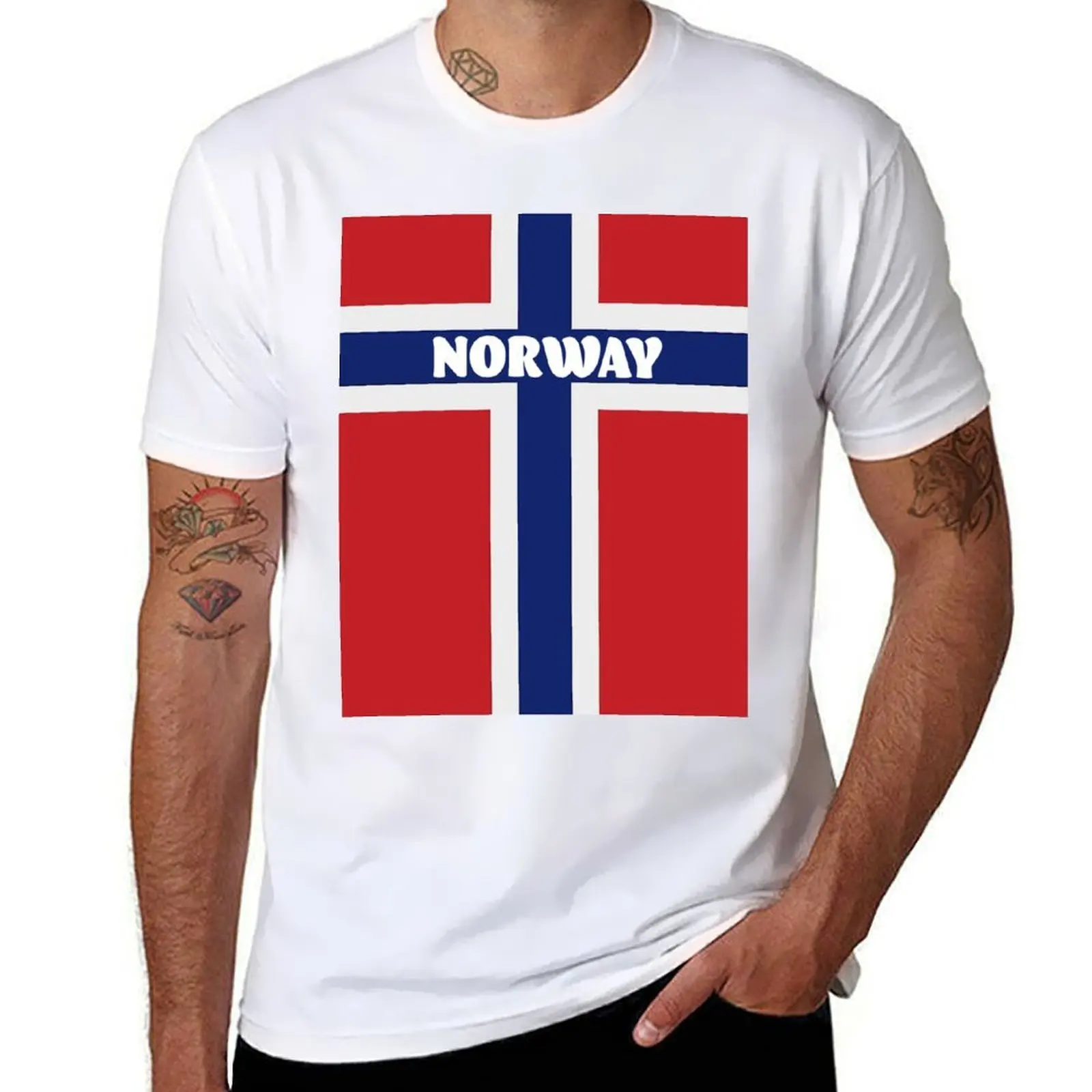 

Norwegian Flag with Name of Norway T-Shirt cotton t shirts man 100% anime t shirts oversize T-Shirt