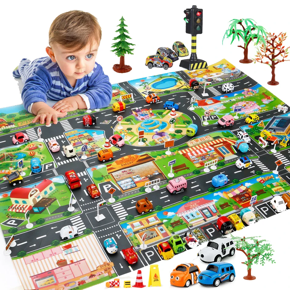 Tapis d\'escalade en toile pour enfants, tapis de Parking avec carte de vue, tapis de développement pour enfants, tapis rampant, grand tapis de
