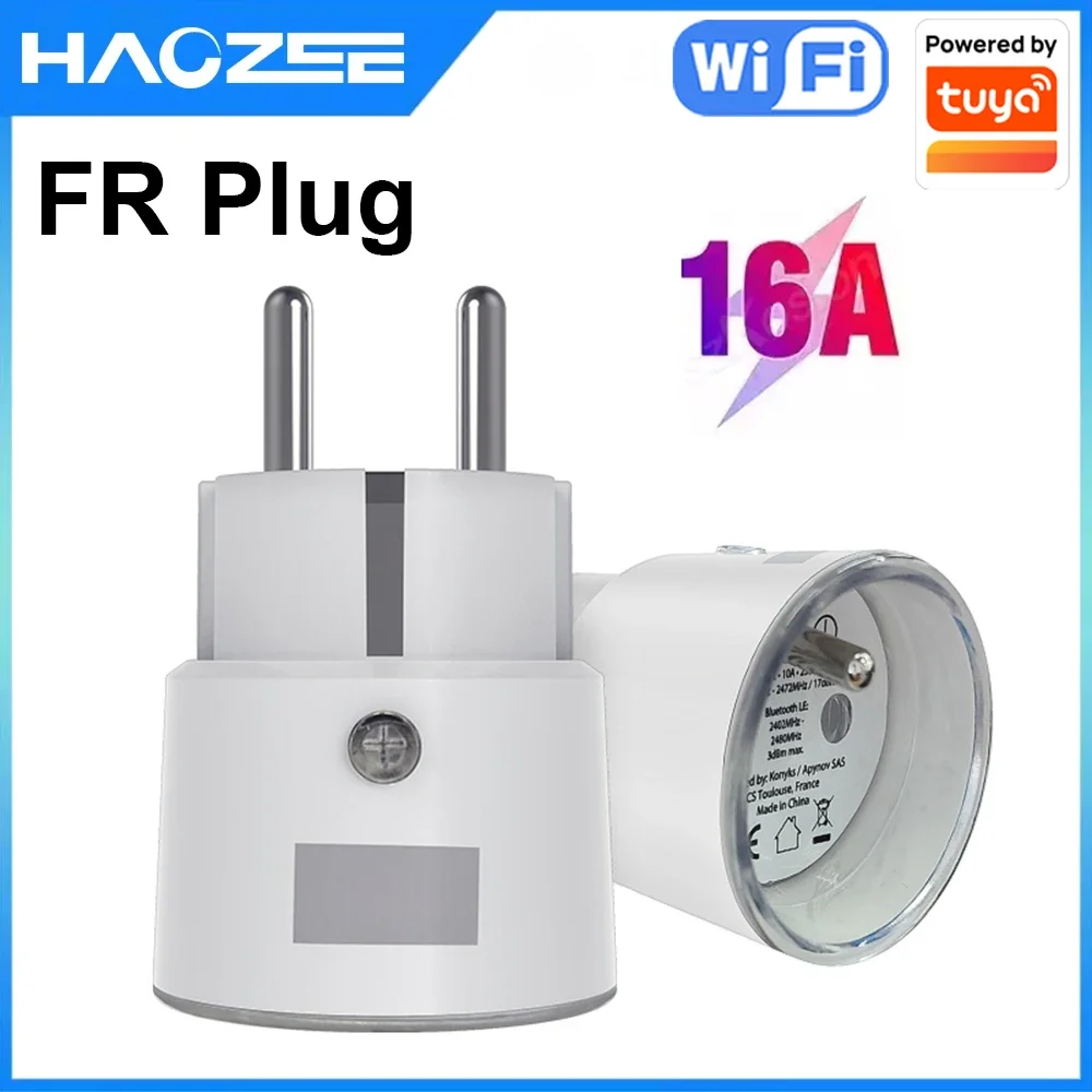 Tuya Wifi Smart FR Plug EU 16A مع وظيفة مراقبة الطاقة، تطبيق لاسلكي، مقبس التحكم عن بعد الصوتي، يعمل مع Alexa Google Home